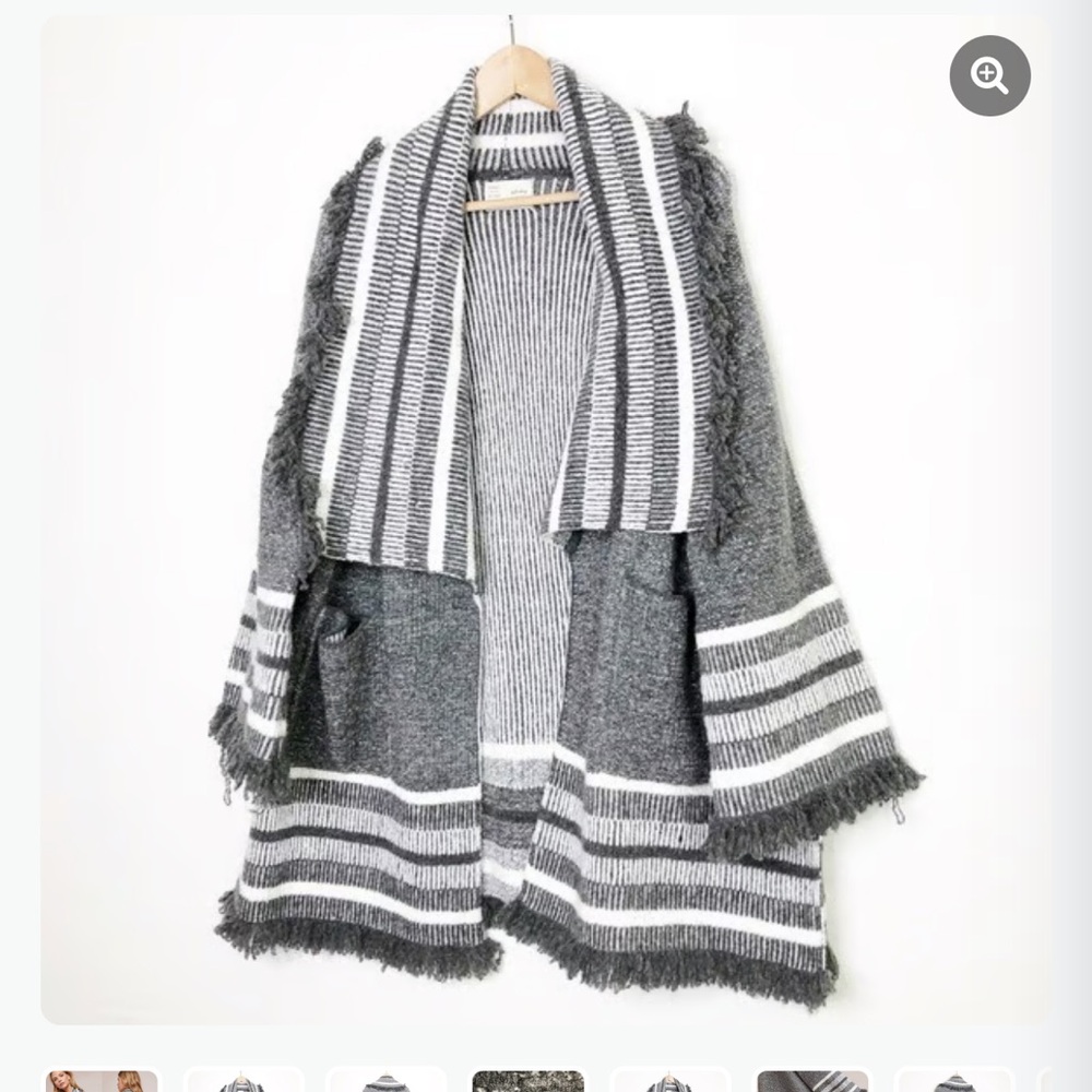Anthropologie Gray and Cream Striped boho cardigan/shawl NWT, one size